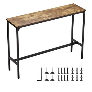 VEVOR Bar Table, Sturdy Metal Frame High Top Pub Table, Narrow Long Kitchen Dining, Cocktail Counter Bar Height Desk, 55x15x39 in, Brown and Black - 1 of 4