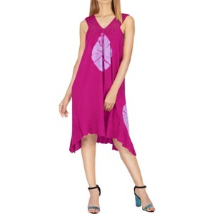 LA LEELA Women's Vacation Wear Casual Sundress Summer Vacation Loose Vacation House Wear Swing Dresses - 1 of 4