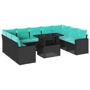 vidaXL 10 Piece Garden Sofa Set with Cushions Black Poly Rattan - without storage - 1 of 4