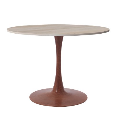 LeisureMod Bristol 35'' Modern Round Dining Table – Durable MDF Top and Wood-Transfer Cherry Steel Base for Kitchen, Dining Room, or Cafes