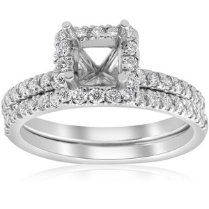 Pompeii3 5/8ct Princess Cut Diamond Halo Engagement Ring Setting Matching Band White Gold - 1 of 4