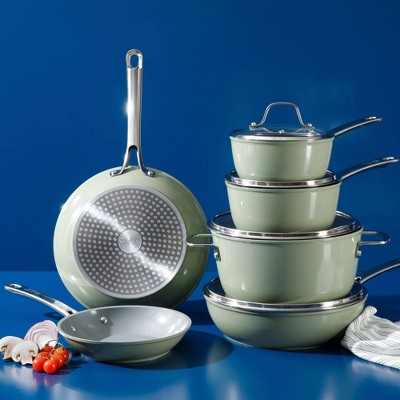 Green 10-Piece Nonstick Aluminum Cookware Set with Glass Lids