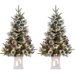 3ft Snow Flocked Pre-Lit Christmas Tree with 78 Lights, 8 Modes, Timer and Potted Base, Tabletop Mini Xmas Tree - 1 of 4