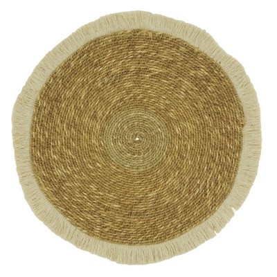 Saro Lifestyle Table Mats with Fringe Border Design (Set of 4), Beige