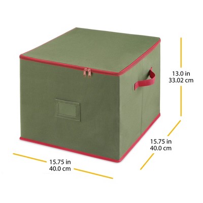 Large Green and Red Fabric Christmas Ornament Storage Cube with Dividers