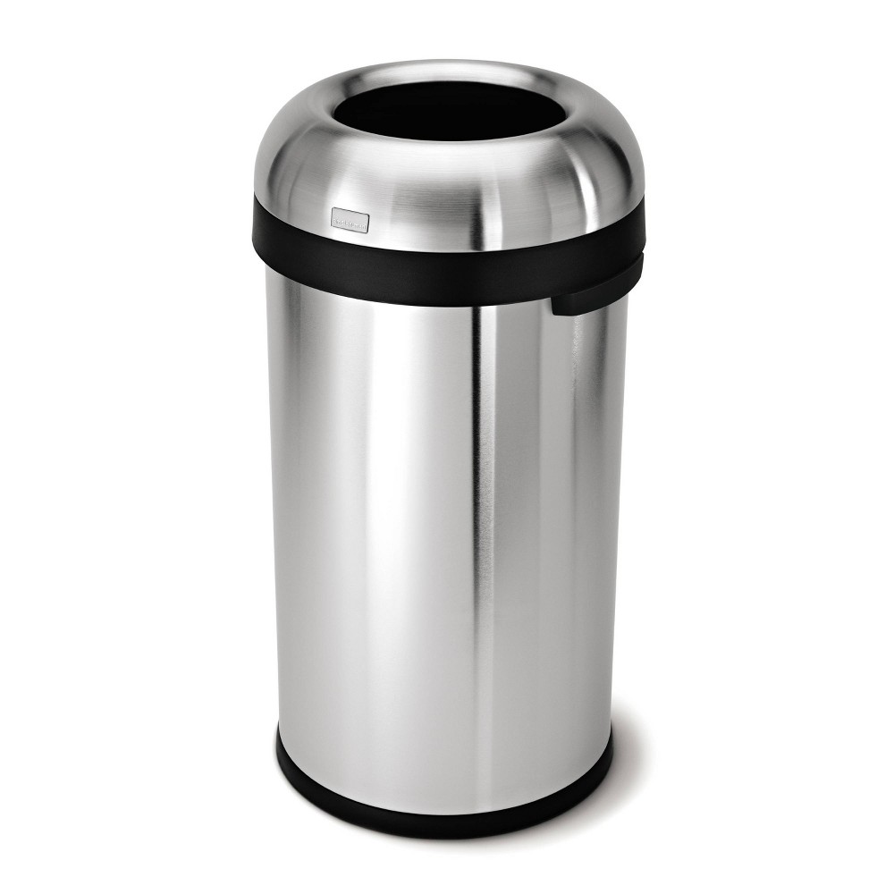 simplehuman 60 ltr Bullet Open Commercial Trash Can Heavy Gauge Brushed Stainless Steel