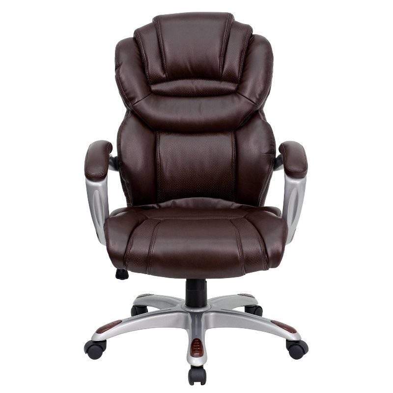 High Back LeatherSoft Executive Swivel Ergonomic Office Chair with Accent Layered Seat and Back and Padded Arms Brown - Flash Furniture, 5 of 6