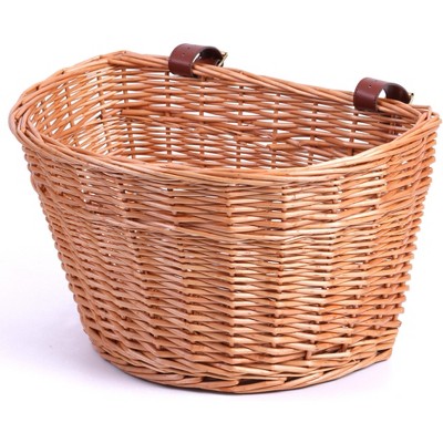 Vintiquewise Wicker Front Bike Basket with Faux Leather Straps