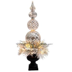 Holiday Living 3FT Pre-lit Silver Finial Decorative Potted Porch Tree - 1 of 3