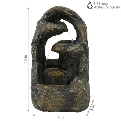 Cavernous Rock Tiers Brown Resin Tabletop Water Fountain