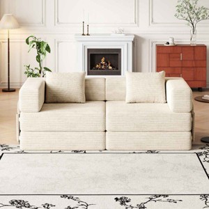 72.4 Inch Convertible Sofa Bed for Living Room, Folding Design Sofa with Cushions and Side Storage Pockets, Corduroy Fabric Sofa-Coolbibila - 1 of 4