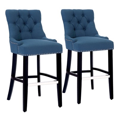 WestinTrends 29" Linen Tufted Buttons Upholstered Wingback Bar Stool (Set of 3)