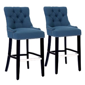WestinTrends 29" Linen Tufted Buttons Upholstered Wingback Bar Stool (Set of 3) - 1 of 4
