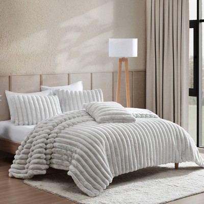 Gray Twin XL Faux Fur Reversible Comforter Set
