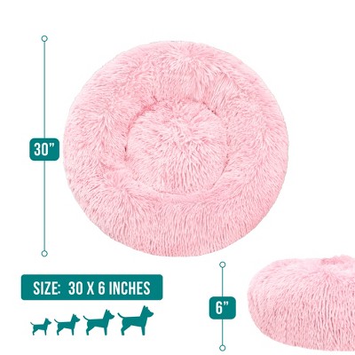 Medium Pink Faux Fur Round Calming Pet Bed