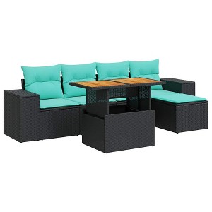 vidaXL 6 Piece Patio Sofa Set with Cushions Black Poly Rattan - 1 of 4