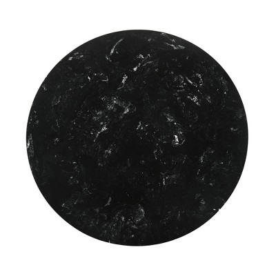 Mid-Century Modern 54" Black Marble & Wood Round Dining Table
