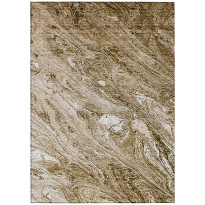 Brown Tan And Beige Abstract Washable Indoor Outdoor Area Rug