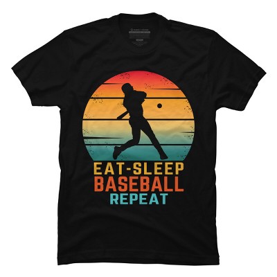 Men's Design By Humans EAT SLEEP BASEBALL REPEAT By punsalan T-Shirt