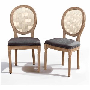 QingMoon French Style Dining Chairs Set of 2, Linen Fabric Kitchen Chairs, Farmhouse Country Accent Chairs with Rattan Back for Dining Room - 1 of 4