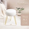 Arceso Velvet Vanity Stool, Round Gray Ottoman Stool with Sturdy Wooden Legs for Bedroom, Makeup Room, and Living Room - 3 of 4