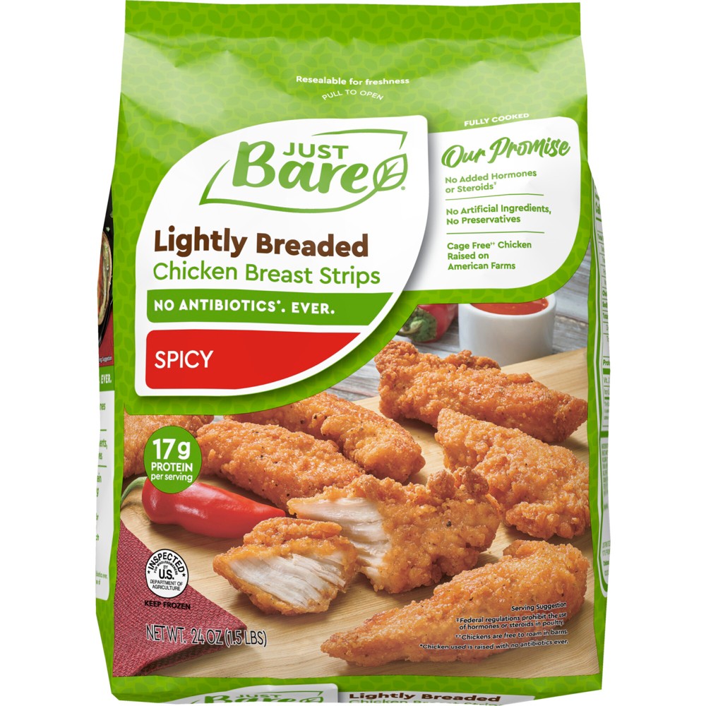 Just Bare Lightly Breaded Spicy Chicken Breast Strips - Frozen - 24oz