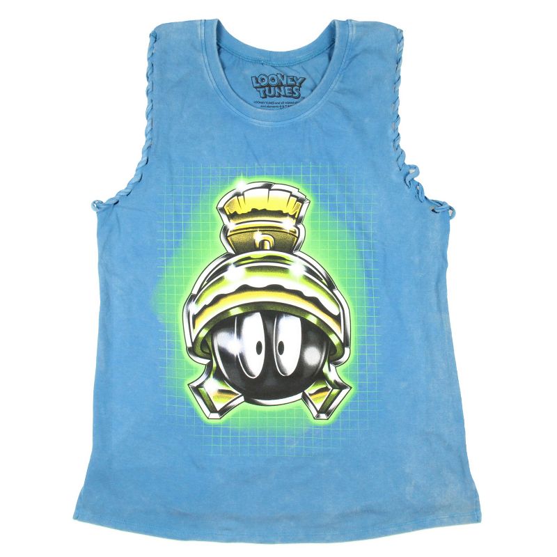 Looney Tunes Junior's Marvin The Martian Lace-Up Design Distressed Tank Adult, 1 of 5