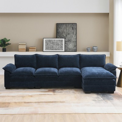 FONTOI Sofas, Reversible Sofa Couch with Side Storage Pockets, L-shaped Sofa with Double Seat Cushions, for Living Room Office, Blue, 118"*33"*55"