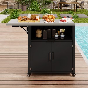 Outdoor Kitchen Island with Stainless Steel Top, 52.25" W Patio Grill Cart, Rolling Bar Cart with Spice & Towel Rack for Backyard Garden Pool - 1 of 4