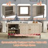 Lirago Brown Elegant Veener Weaving Coffee Table with 4 Sliding Doors-Symmetrical Wooden Storage Cabinet for Living Space 41.73"W * 19.7"L  * 18.7"H - 4 of 4