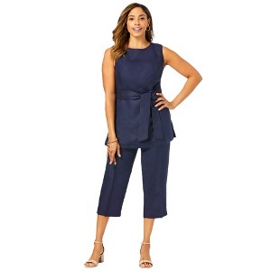 Jessica London Women's Plus Size 2-Piece Linen Capri Set - 1 of 4
