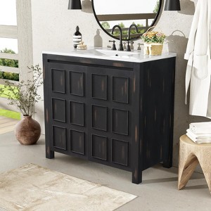 KWPZQEB Bathroom Vanity with Ceramic Basin, Undermount Vanity Sink Cabinet with 2 Doors and Adjustable Shelf, Wooden Cabinet with Sink - 1 of 4