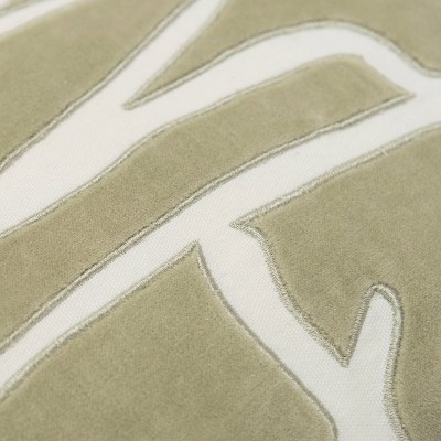 20"x20" Green and Ivory Cotton Velvet Abstract Throw Pillow