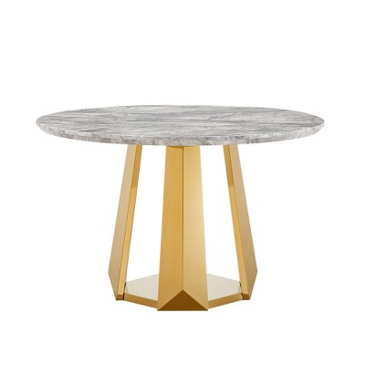 Dolonm 47-inch Round Modern Marble Dining Table with Stainless Steel Base for Kitchen, Dining Room
