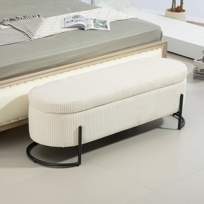 Fabric Upholstered Ottoman: Storage, Bedroom Bench, Safety Hinge, Padded Footstool, Living Room and Entryway