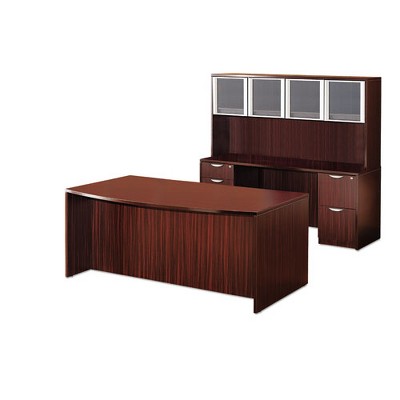 Mahogany Bow Front Desk Shell with Full-Length Modesty Panel
