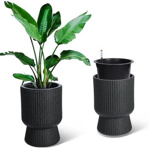 14.2 in. Planter with Water Level Monitors, Hidden Water Storage Tank, Self-Watering for Indoor, Outdoor Use, Set of 2 - 1 of 4