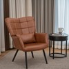Etelifrank Genuine Leather Armchair - Modern High-Back Accent Chair with Metal Legs & Cushioned Seat, Stylish Living Room Chair - 2 of 4