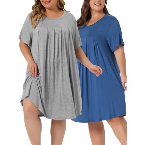 Agnes Orinda Women's Plus Size Comfort Pleated Front Short Sleeve Nightgowns - 1 of 4