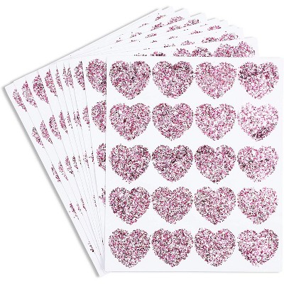 Paper Junkie 200-Piece 10 Sheets Hot Pink Glitter Heart Shaped Stickers 1.5 in for Valentine's Day