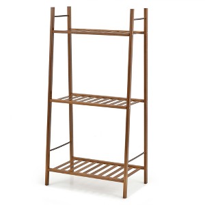 Tangkula 3 Tiers Bamboo Plant Stand for Indoor Plants Multiple Utility Shelf Free Standing Storage Rack Pot Holder Brown/Natural - 1 of 4