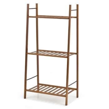 Tangkula 3 Tiers Bamboo Plant Stand for Indoor Plants Multiple Utility Shelf Free Standing Storage Rack Pot Holder Brown/Natural
