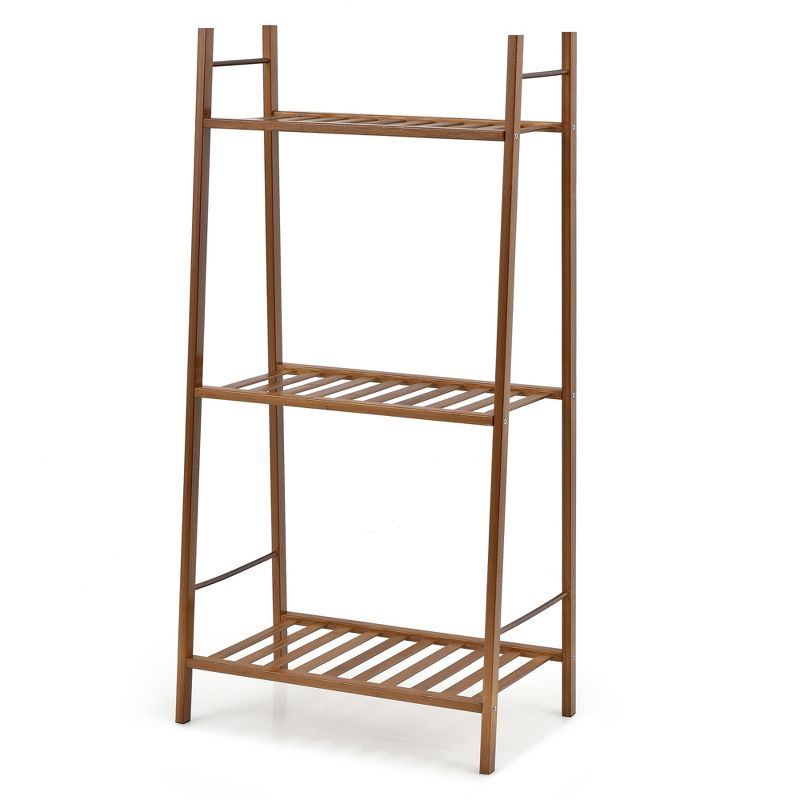 Tangkula 3 Tiers Bamboo Plant Stand for Indoor Plants Multiple Utility Shelf Free Standing Storage Rack Pot Holder Brown/Natural, 1 of 10