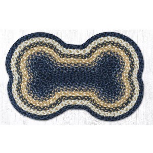 Earth Rugs Light Blue, Dark Blue & Mustard Dog Bone Stair Tread 18"x28" – Braided Cotton Pet Mat - 1 of 3