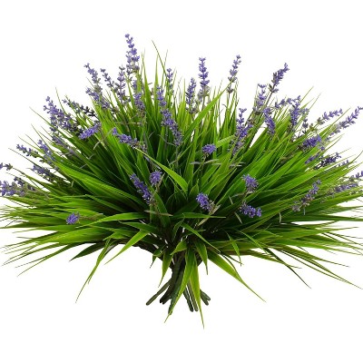 Attop 12 Bundles Artificial Plants Outdoor Fake Monkey Grass with Flowers for Pot UV Resistant Plant Decor Grass with Flowers