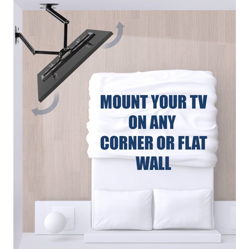 Mount-It! Corner TV Wall Mount | Full Motion Swivel Wall Mount Bracket Designed for Corner Installations | Fits 32 - 48 Inch TVs | 66 Lbs. Capacity, 3 of 9