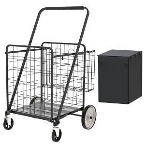 NAYSAYE Jumbo Foldable Utility Dolly Grocery Cart with Double Baskets and Swivel Wheels for Easy Transport, Black, 21.45"*40.9"*20.7" - 1 of 4