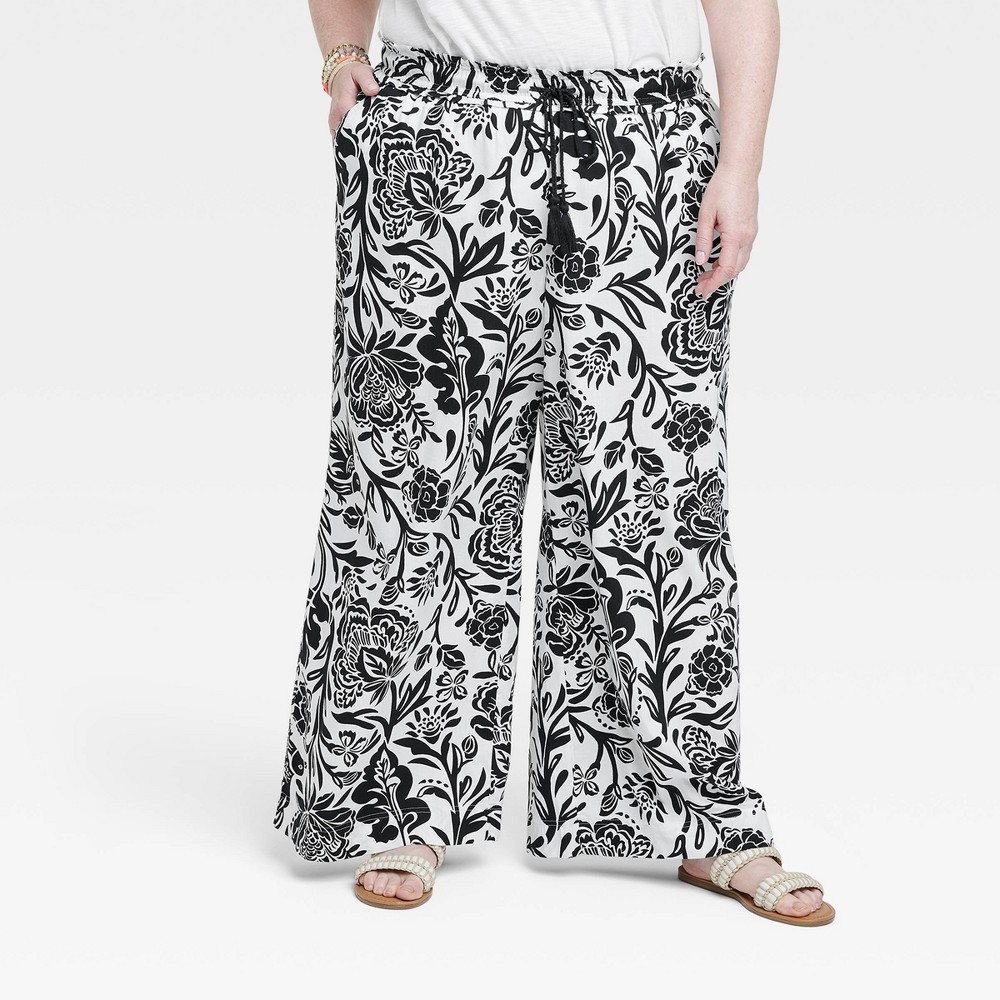 Women's Relaxed Fit Wide Leg Pants - Knox Rose™ Heather Black Floral 3X