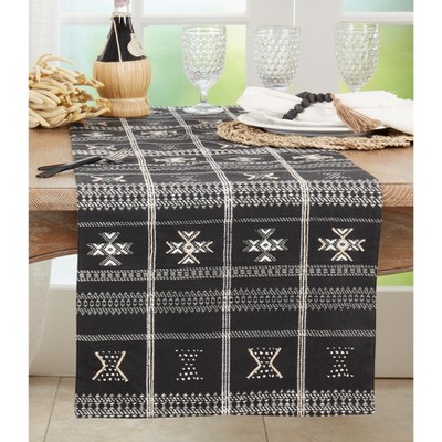 Black and White Embroidered Mudcloth Table Runner