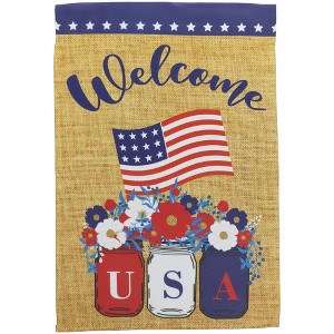 Northlight Floral Mason Jars "Welcome" USA Flag Patriotic Outdoor Garden Flag - 18" x 12.5" - 1 of 4